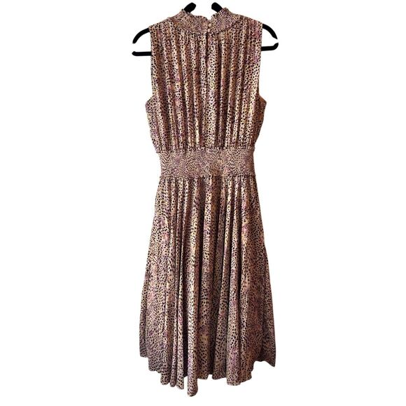 Nanette Lepore Leopard Smocked Waist Sleeveless Midi Dress Sz 12 - Picture 4 of 10